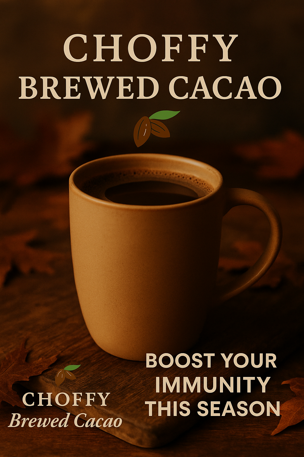 Choffy Brewed Cacao brewed chocolate drink shown as an antioxidant-rich coffee replacement for cold and flu season