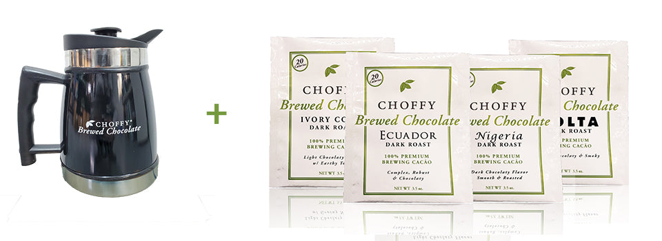Choffy Brewed Cacao - Dark Roast Sampler Set with a French Press - Chrome