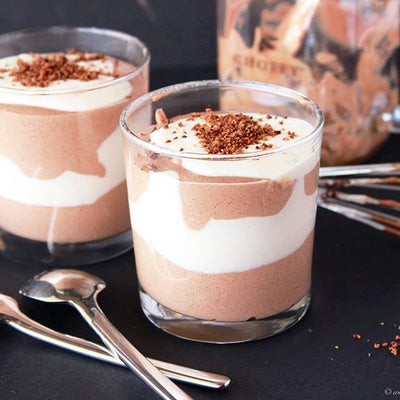 A glass of light Choffy chocolate mousse