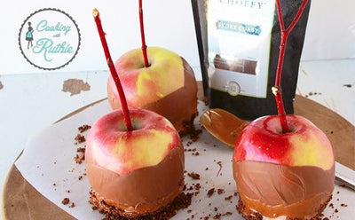 Candied Choffy caramel apples on sticks