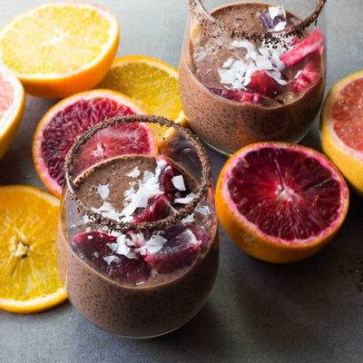 Winter citrus chocolate chia pudding layered with orange segments