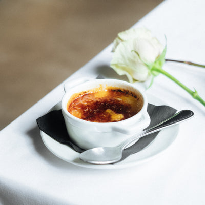 Choffy creme brulee with a torched sugar crust